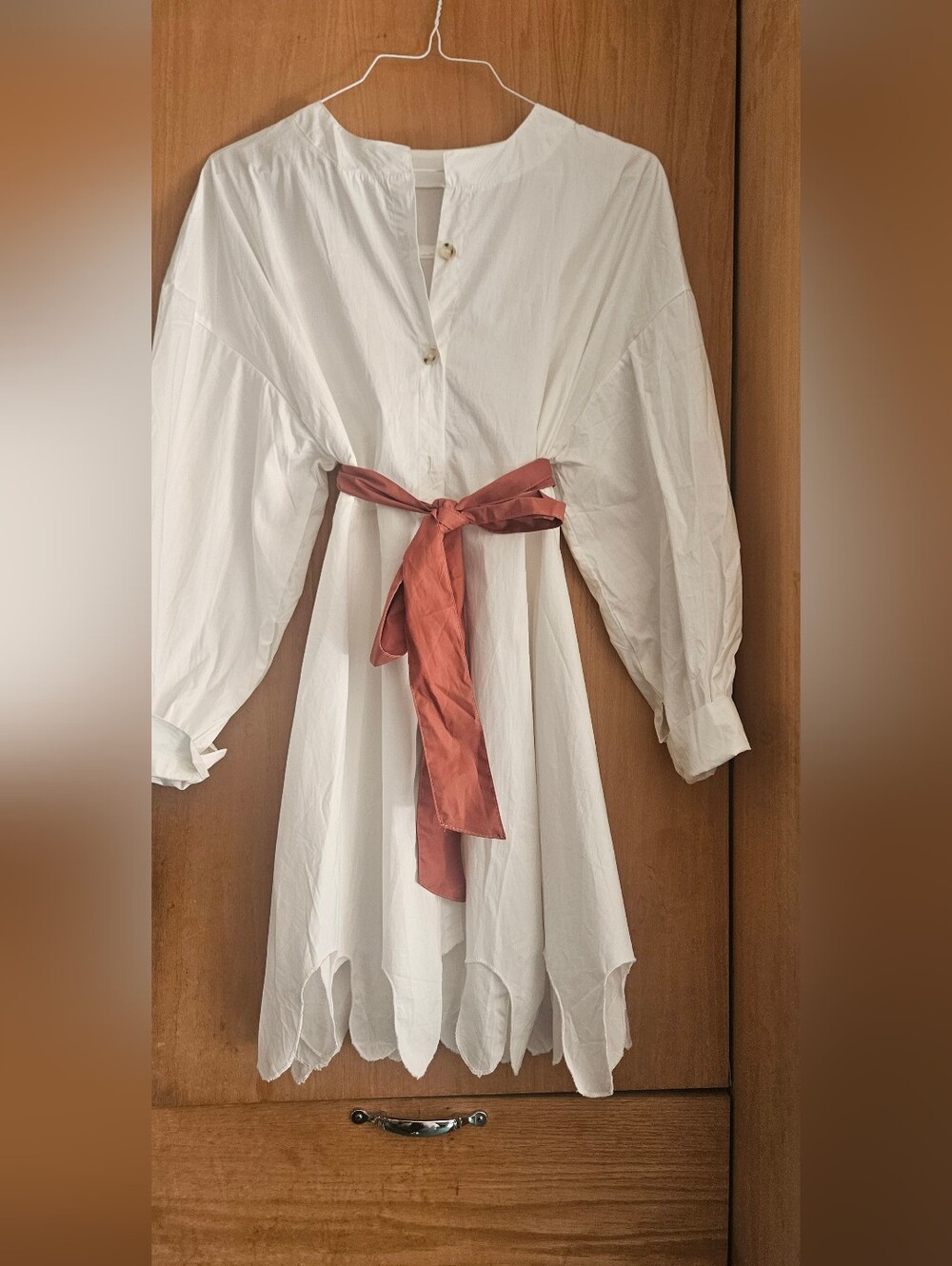 Brand New Womens White Tiered Dress with Sash And Unique Hem